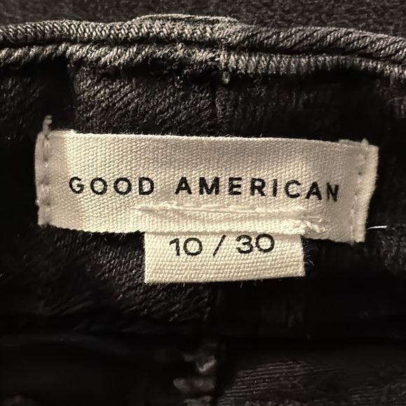 GOOD AMERICAN Black Distressed Denim Jeans Legs‎ Straight High Waist 10 Raw Hem - Picture 4 of 5